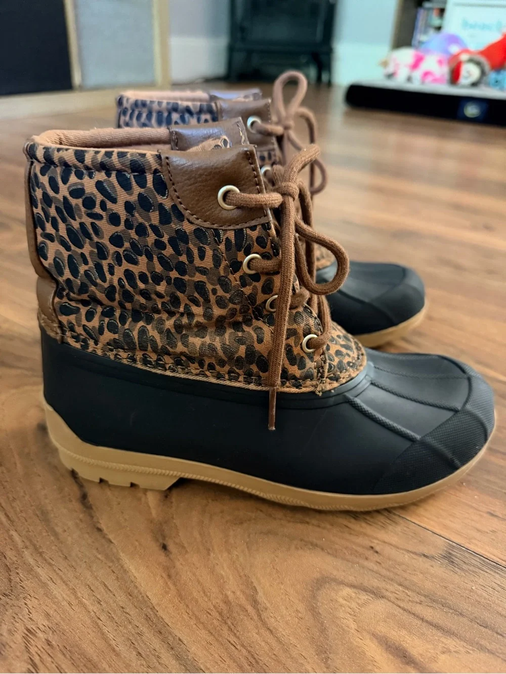 Sperry Kids Brown Leopard-Print Waterproof Duck Boots